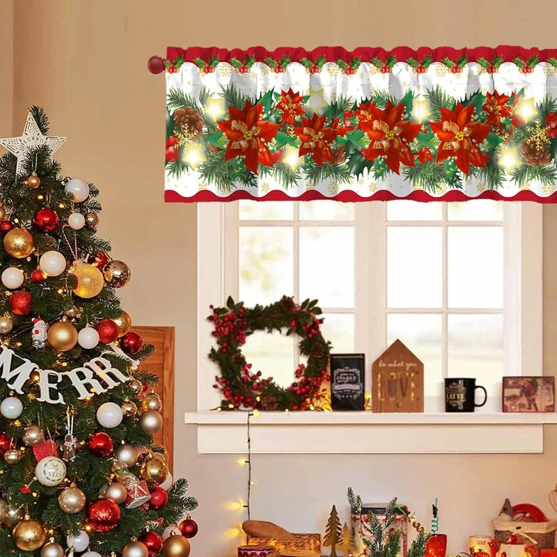 Christmas Short Curtains Valances Merry Christmas Decorations For Home 2025 Xmas Navidad Kitchen Bedroom Ornaments New Year 2026