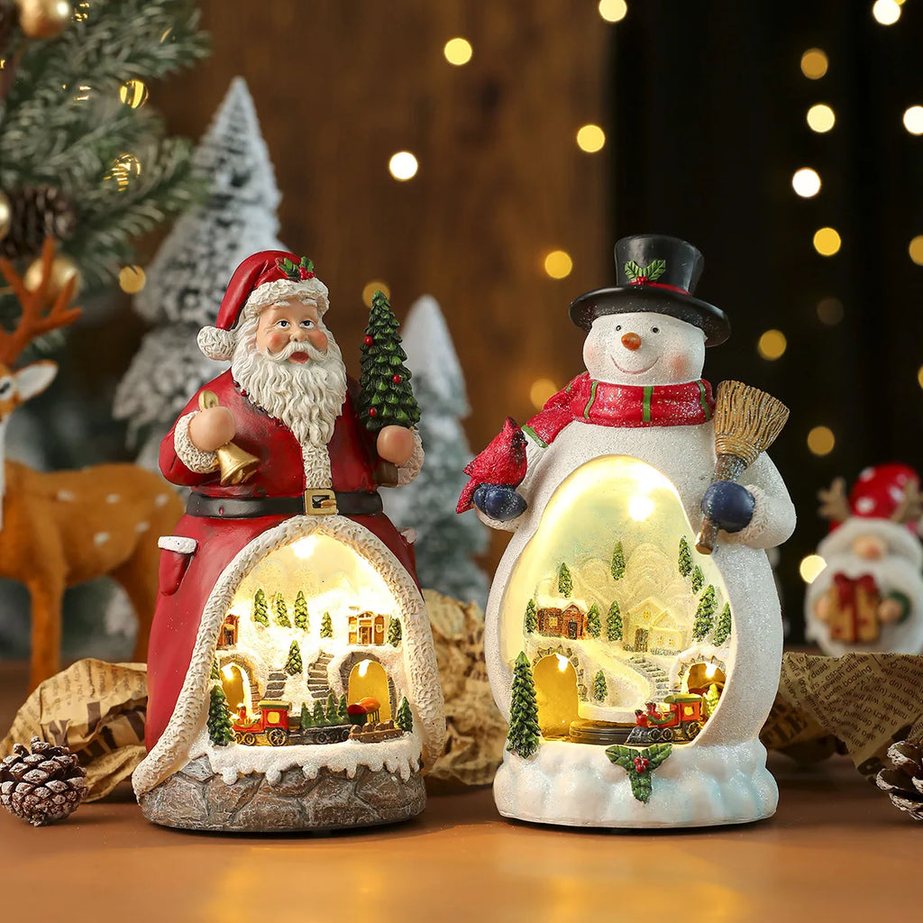 Christmas Resin Rotating Decorations LED Lights Multifunctional Old Man Music Box Christmas Gift Ornaments Kids Toy Dropshipping