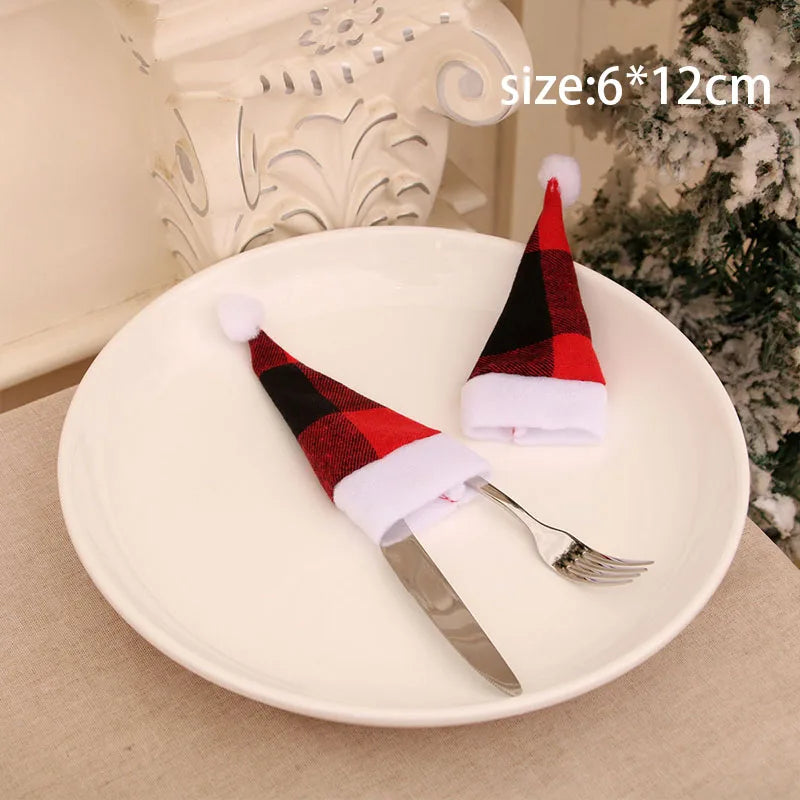 Pocket Christmas Cutlery Holder Santa Claus Knife Fork Christmas Tableware Wine Bottle Sleeves Cover Bag For Home Xmas Supplies