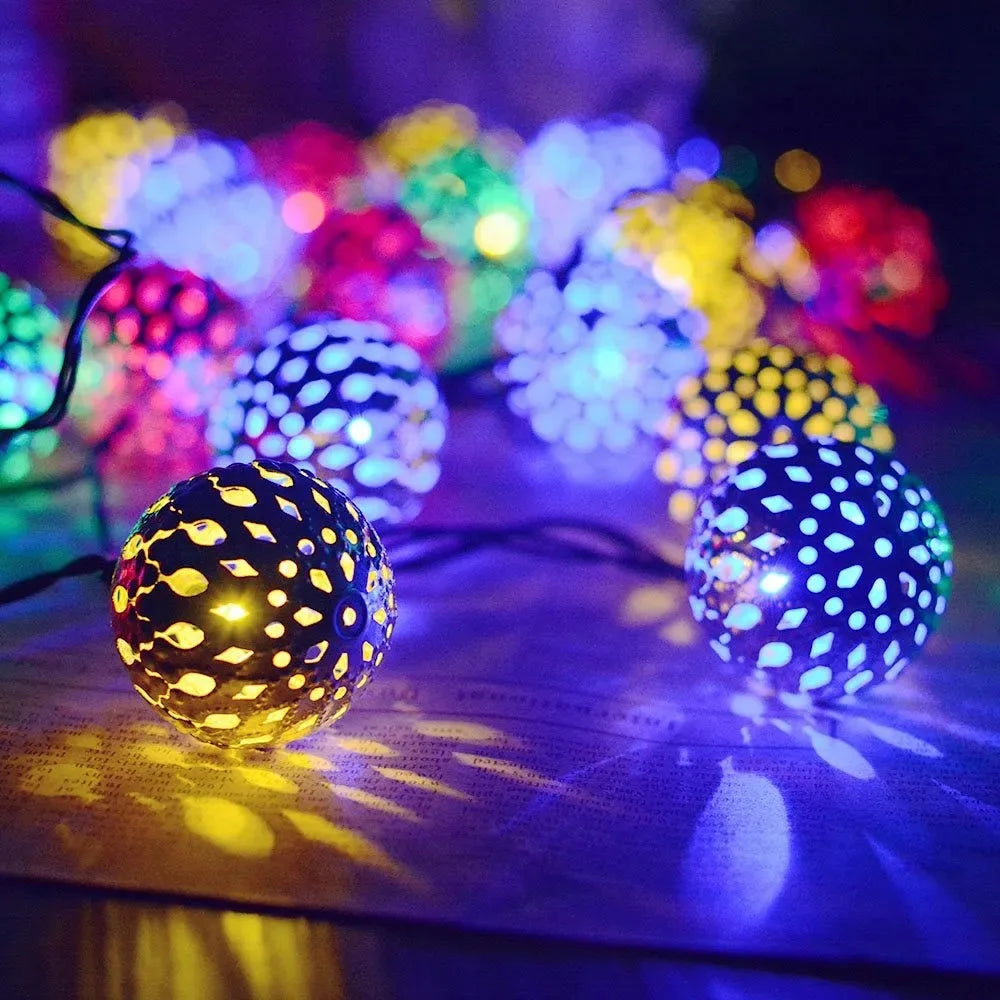 LED Iron Moroccan Ball Lamp String, Battery Lamp String, White Yellow Color, Christmas Decoration Supplies
