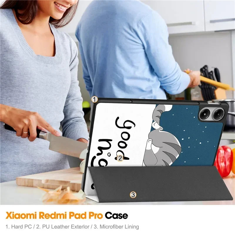 For Xiaomi Redmi Pad Pro 2024 Folding Flip Stand Case Funda for Red Mi Pad Pro 12.1 POCO Pad 12 1 Tablet Cover with Auto Sleep