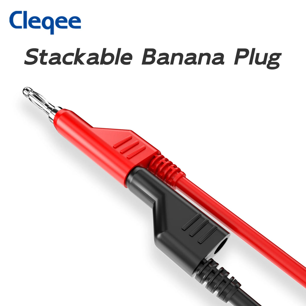 Cleqee P1036 2PCS Dual 4mm Stackable Banana Plug Multimeter Test Leads 1m/2m/3m Electrical Test Cables Red/Black 1000V 15A