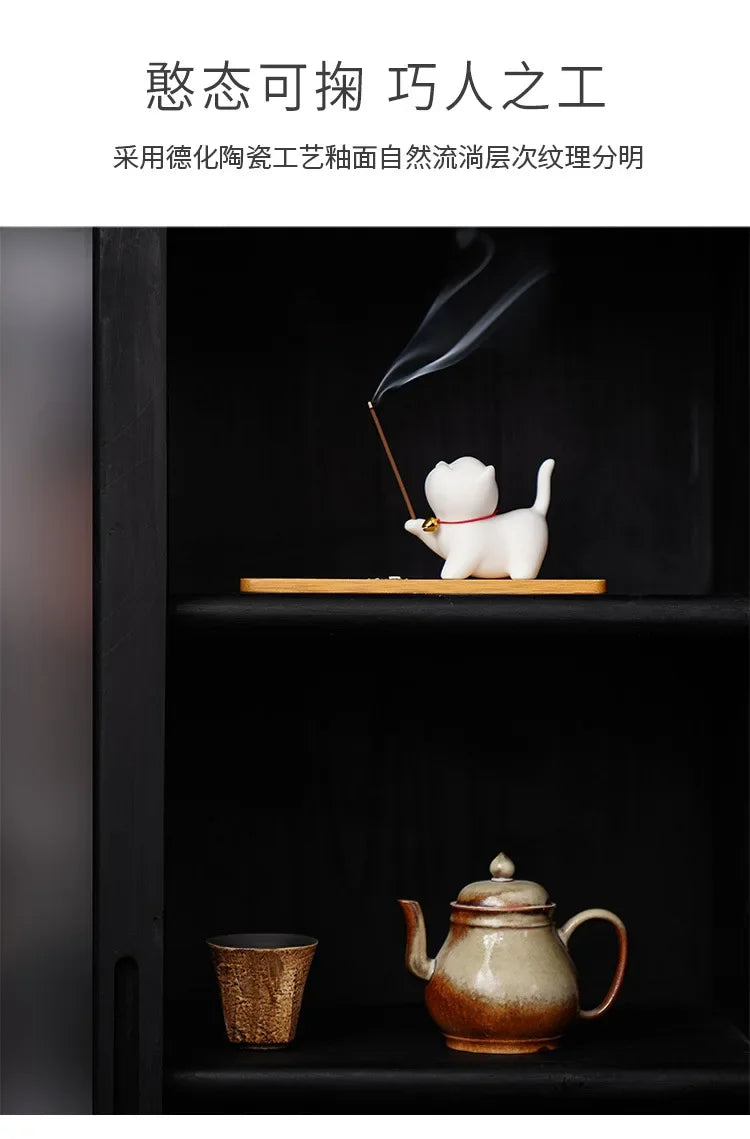Cute Cat Buddhism Line Incense Plate Incense Burner Stick Holder Sandalwood Coil Base Temples Yoga Studios Home Decoration