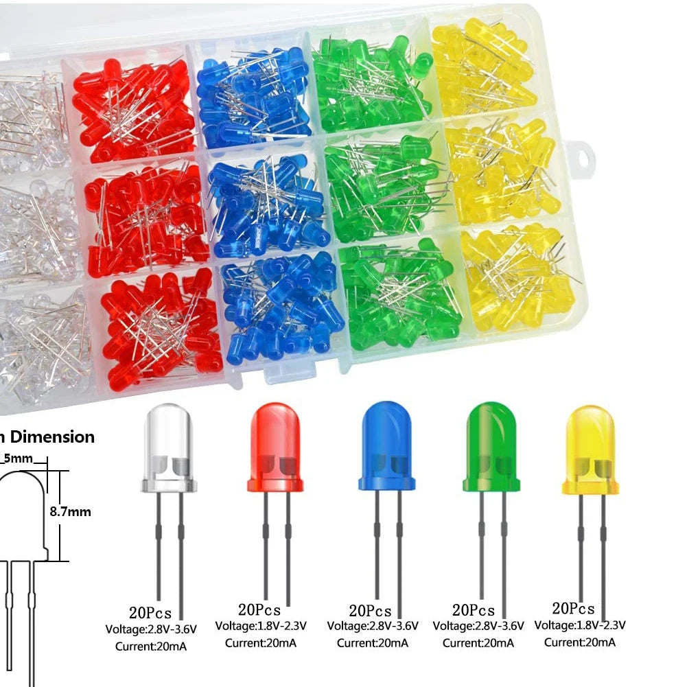 100PCS/lot  3mm 5mm F3 F5 Round LED Ultra Bright White Green Yellow Blue White Red Light Emitting Diode For Diy Kit