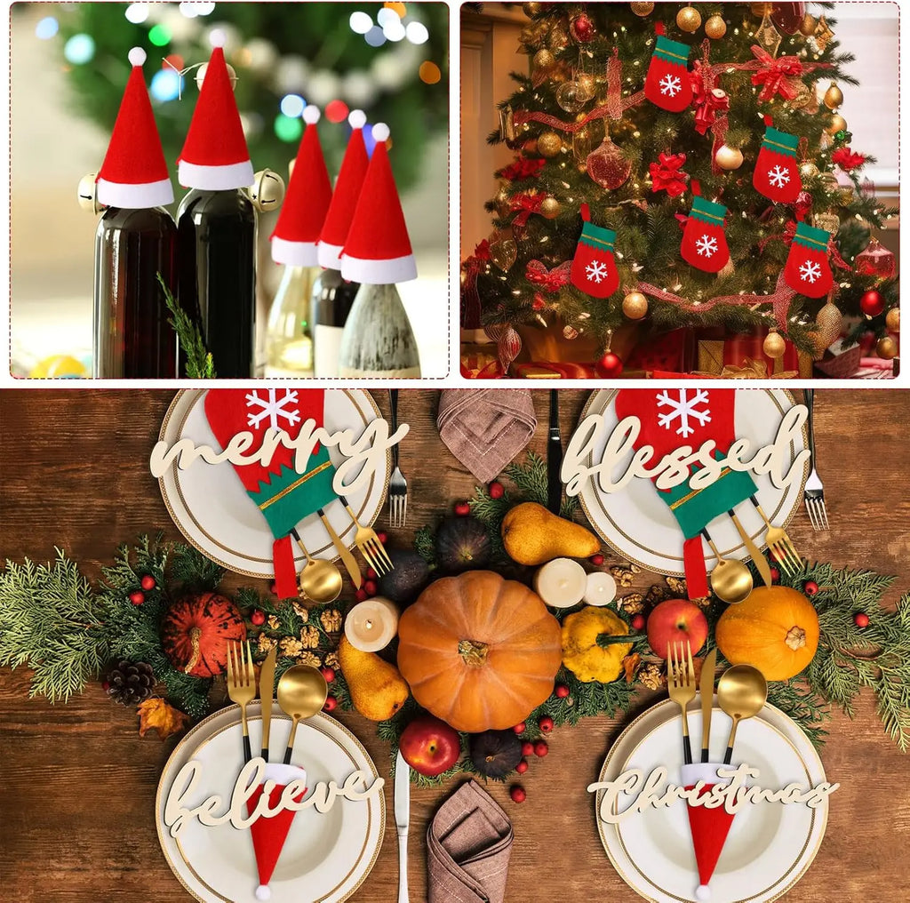 Pocket Christmas Cutlery Holder Santa Claus Knife Fork Christmas Tableware Wine Bottle Sleeves Cover Bag For Home Xmas Supplies