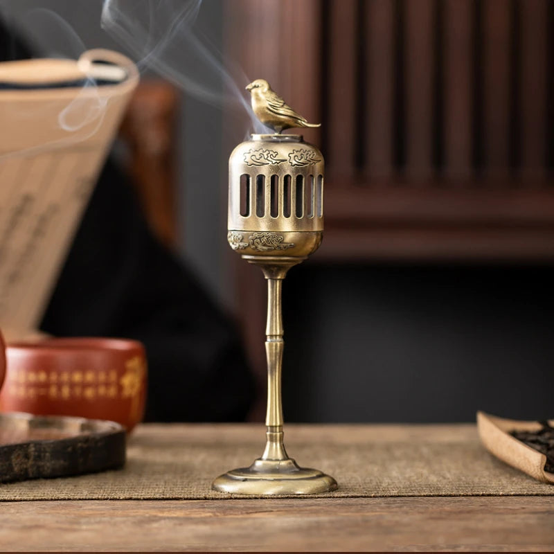 Copper Magpie Hollow Lamp Sandalwood Fragrance Censer Smoking Backflow Incense Holder Tea House Ornaments Study Room Home Decor