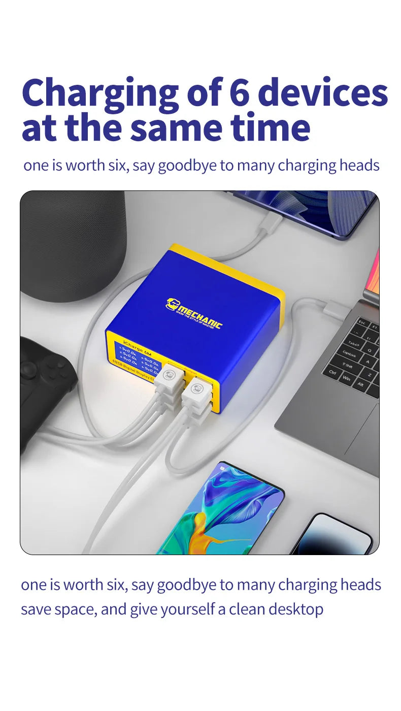 MECHANIC iCharge 6M USB 6-port charger fast charge smart digital display multi-port porous for iphone xiaomi mobile phone tablet