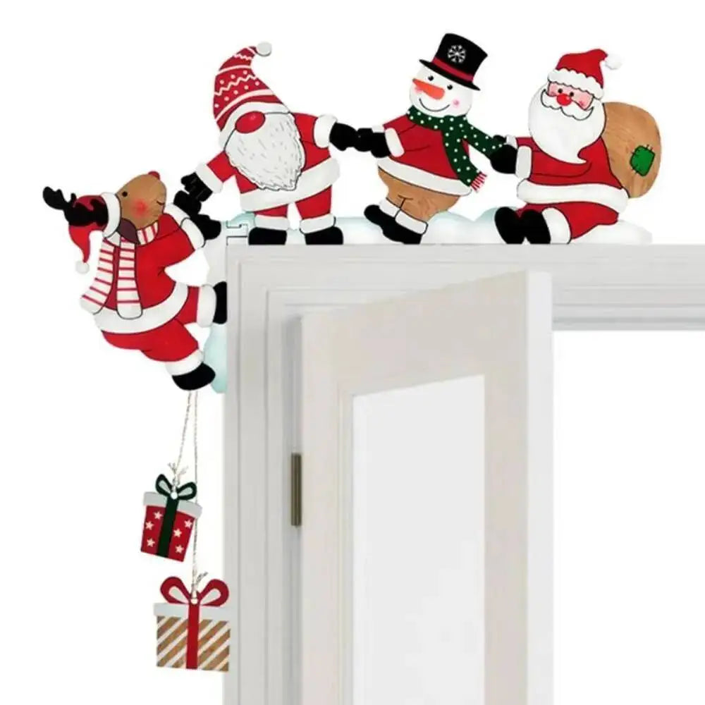 2026 New Wooden Santa Door Corner Decor Snowman Reindeer Pendant Christmas Cartoon Door Frame Decor Party Christmas Ornament