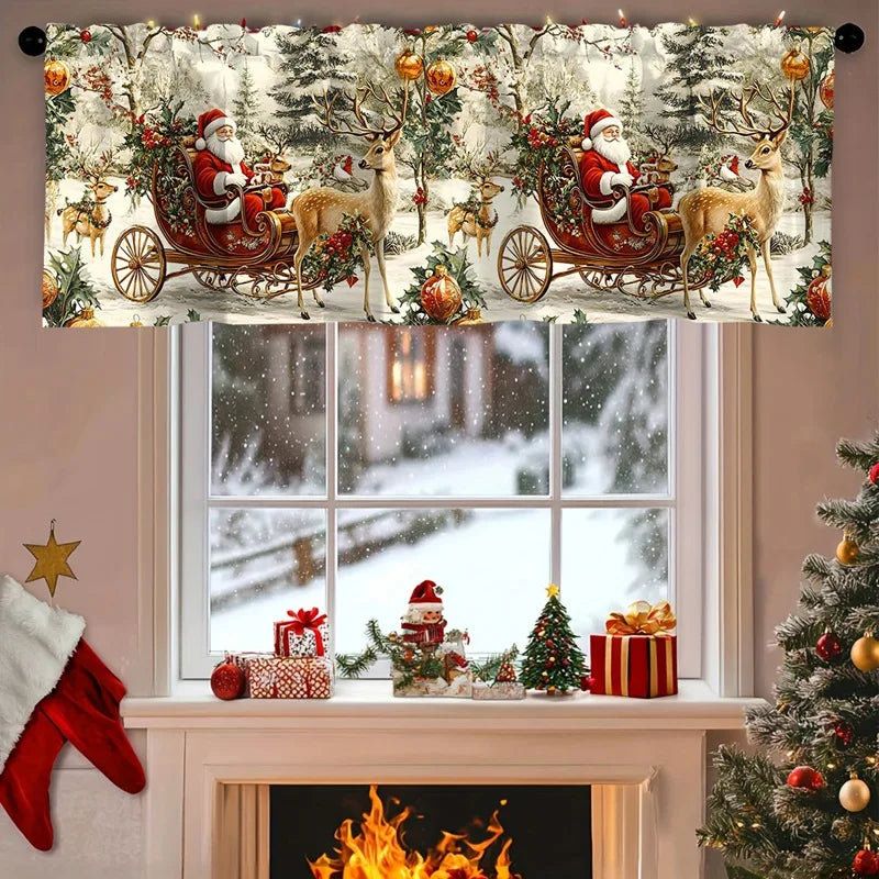 Christmas Short Curtains Valances Merry Christmas Decorations For Home 2025 Xmas Navidad Kitchen Bedroom Ornaments New Year 2026