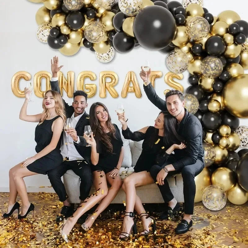 Wholesale Latex Balloons Shiny Sequin Black and Gold Inflatable Balloon for Wedding Party Birthday Christmas Home Decor Supplies