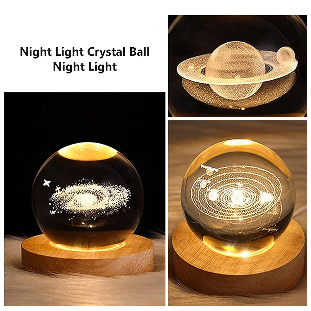 3D Crystal Ball Lamp Laser Engraved Galaxy Planet Moon Saturn LED Night Light Home Decor Valentine's Day Father's Day Gift