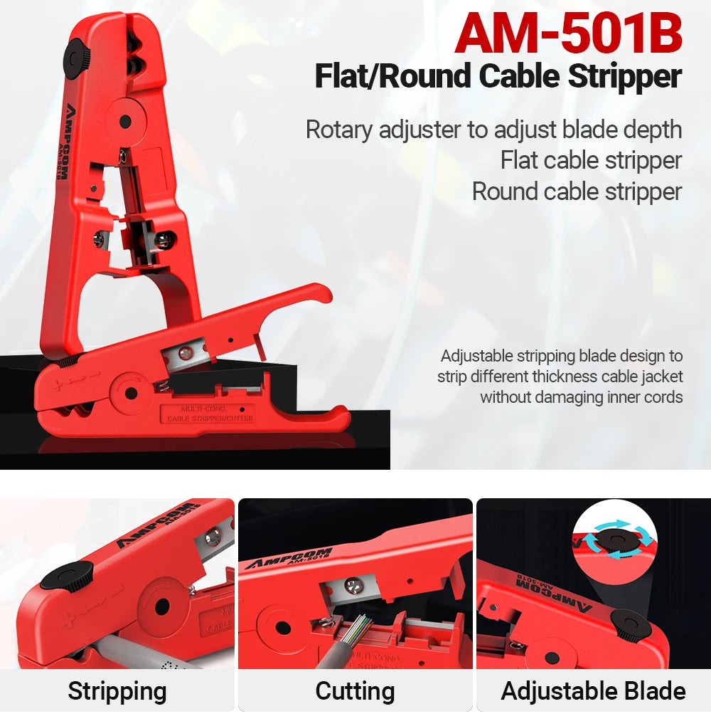AMPCOM RJ45 Crimper Lan Tester Tool Set Ethernet Cable Stripper Punch Down Tool rj 45 rj11 Connectors 12 in 1 Cabling Repair Set