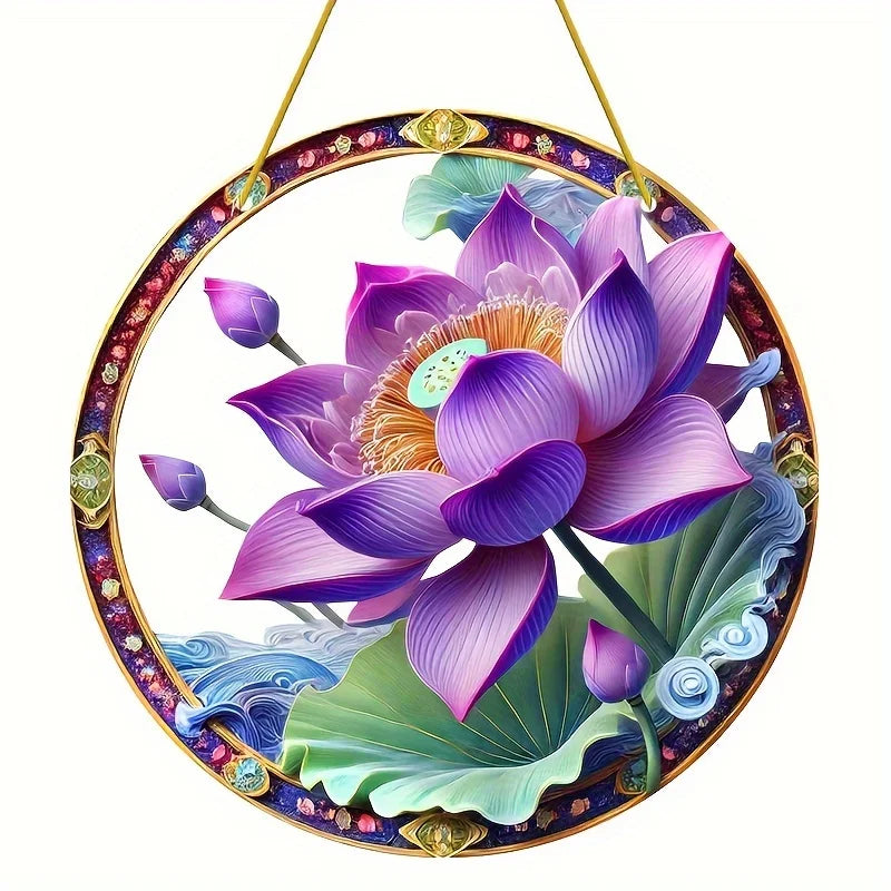 Flower Suncatcher, Stained Window Hanging, Acrylic Sign, Winter Decor, Round Sign, Wreath Sign, Wreath Center, Christmas Gift