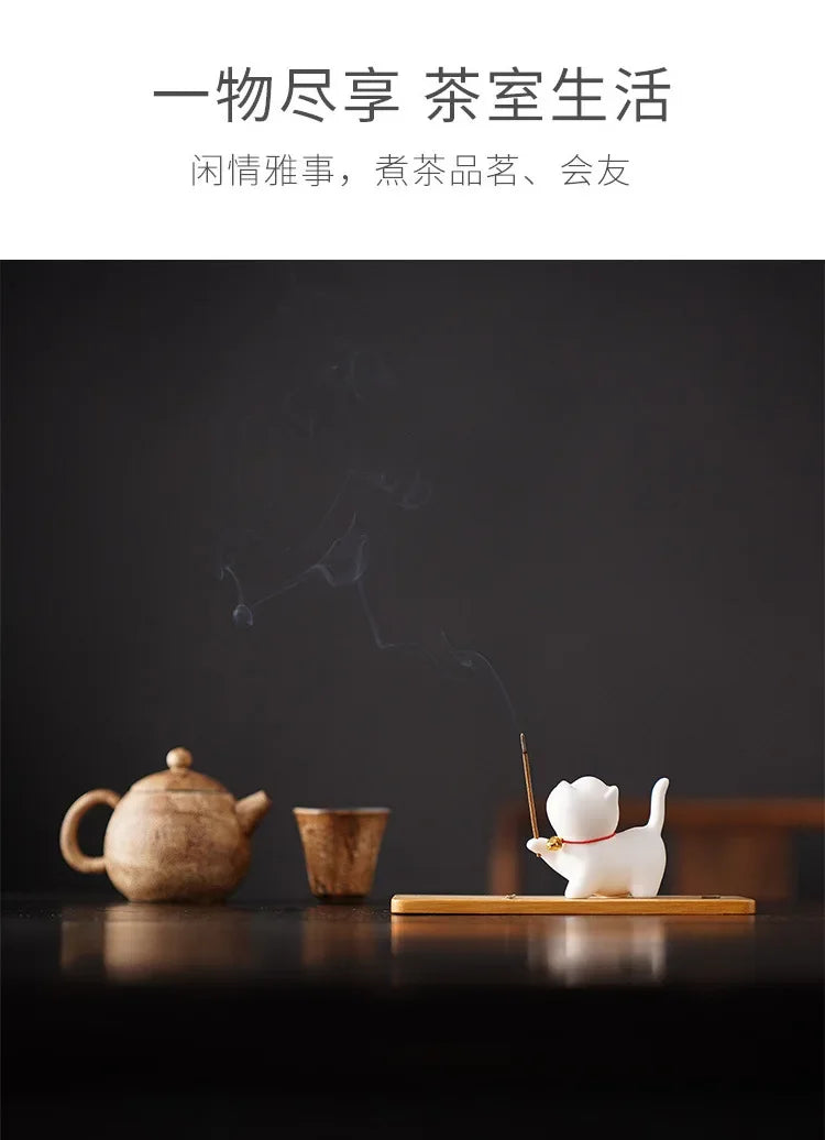 Cute Cat Buddhism Line Incense Plate Incense Burner Stick Holder Sandalwood Coil Base Temples Yoga Studios Home Decoration