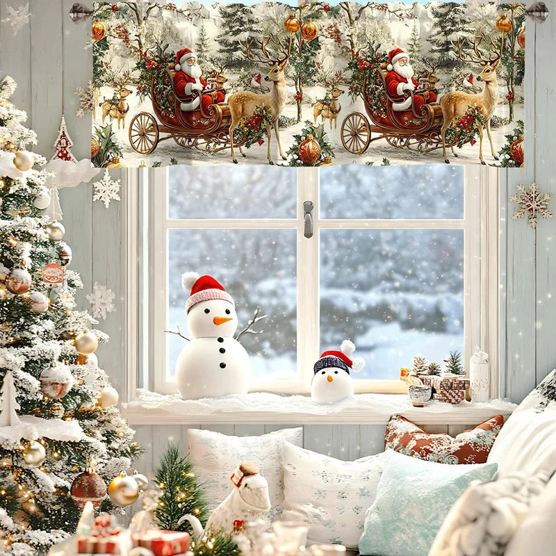 Christmas Short Curtains Valances Merry Christmas Decorations For Home 2025 Xmas Navidad Kitchen Bedroom Ornaments New Year 2026
