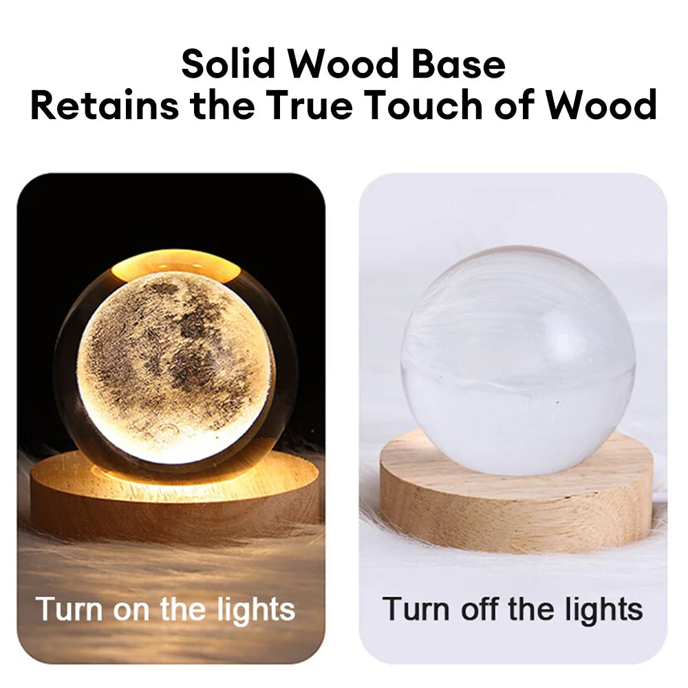 3D Crystal Ball Lamp Laser Engraved Galaxy Planet Moon Saturn LED Night Light Home Decor Valentine's Day Father's Day Gift