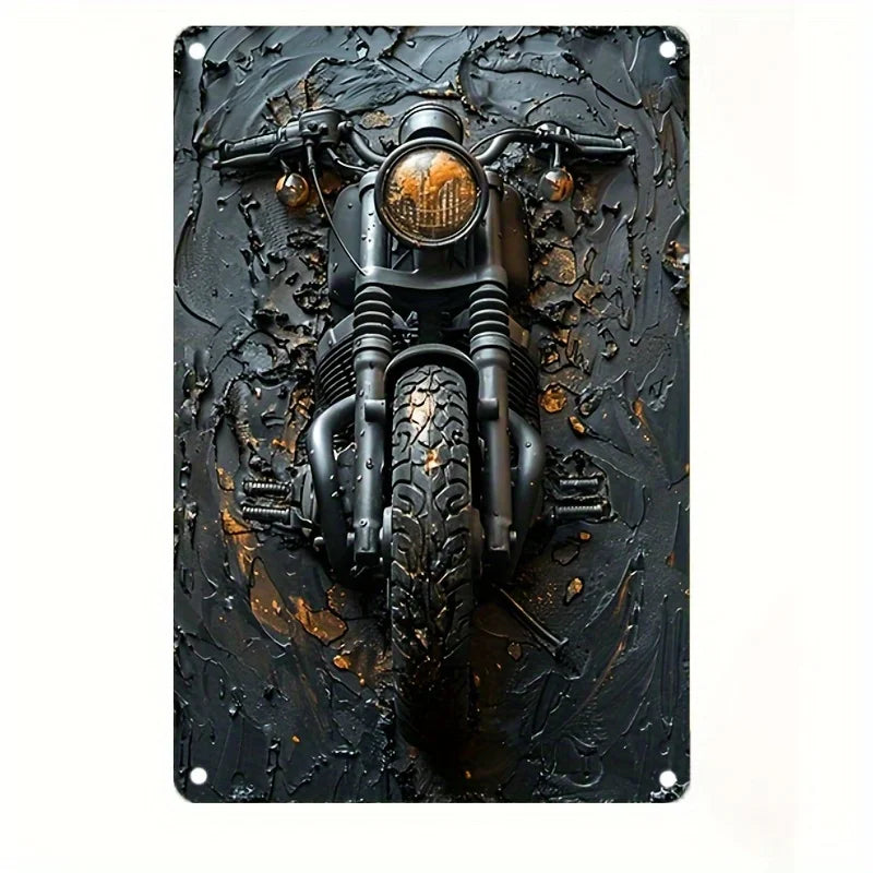 Motorcycle Embossed Metal Tin Sign - Moisture Resistant Aluminum Wall Art, Pre-Drilled Design, Vintage Pattern Suit