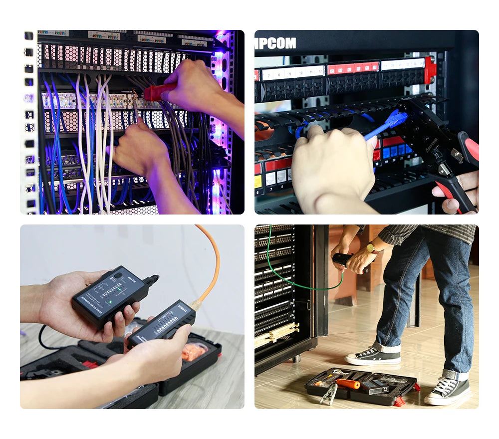 AMPCOM RJ45 Crimper Lan Tester Tool Set Ethernet Cable Stripper Punch Down Tool rj 45 rj11 Connectors 12 in 1 Cabling Repair Set