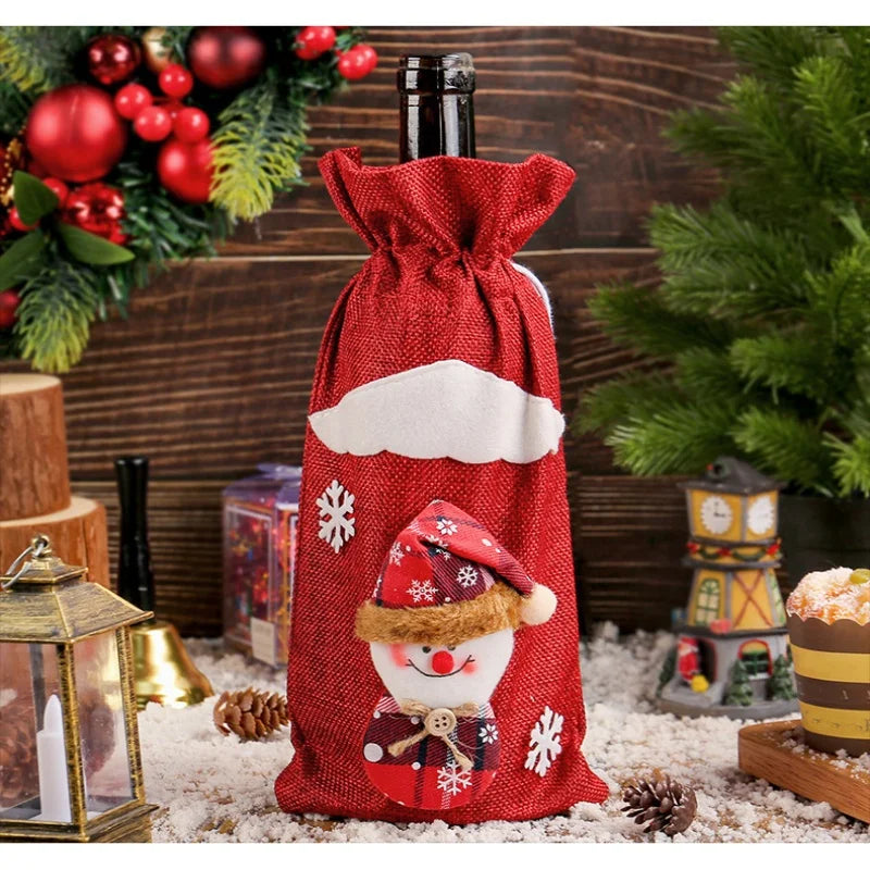 Pocket Christmas Cutlery Holder Santa Claus Knife Fork Christmas Tableware Wine Bottle Sleeves Cover Bag For Home Xmas Supplies
