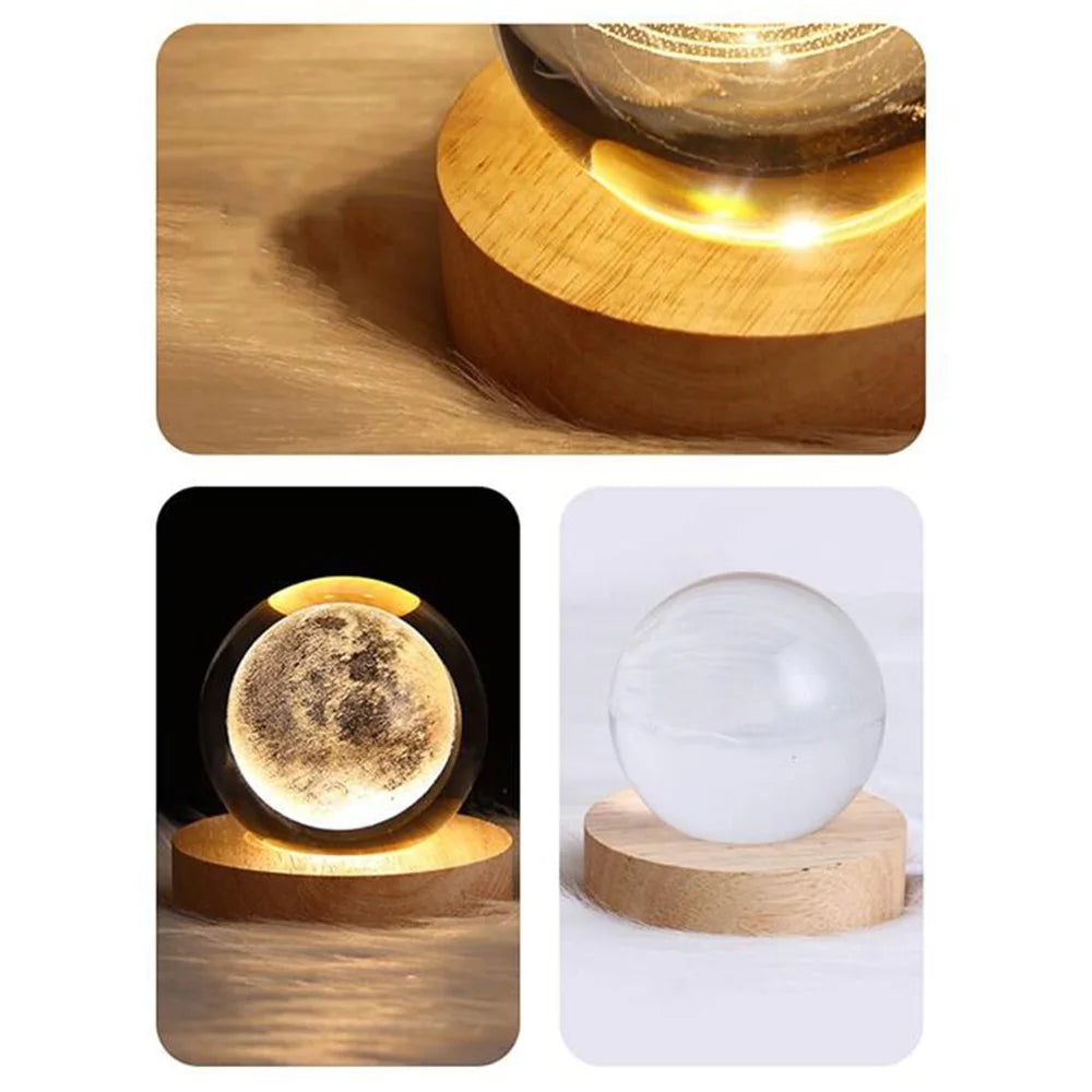 3D Crystal Ball Lamp Laser Engraved Galaxy Planet Moon Saturn LED Night Light Home Decor Valentine's Day Father's Day Gift
