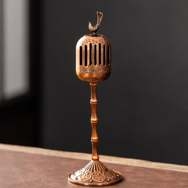 Copper Magpie Hollow Lamp Sandalwood Fragrance Censer Smoking Backflow Incense Holder Tea House Ornaments Study Room Home Decor
