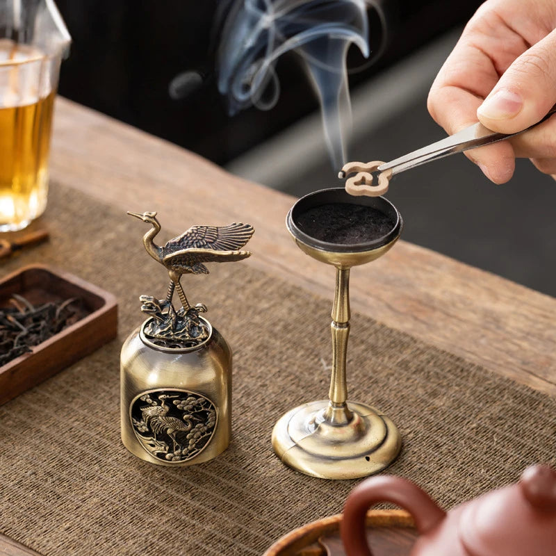 Copper Magpie Hollow Lamp Sandalwood Fragrance Censer Smoking Backflow Incense Holder Tea House Ornaments Study Room Home Decor