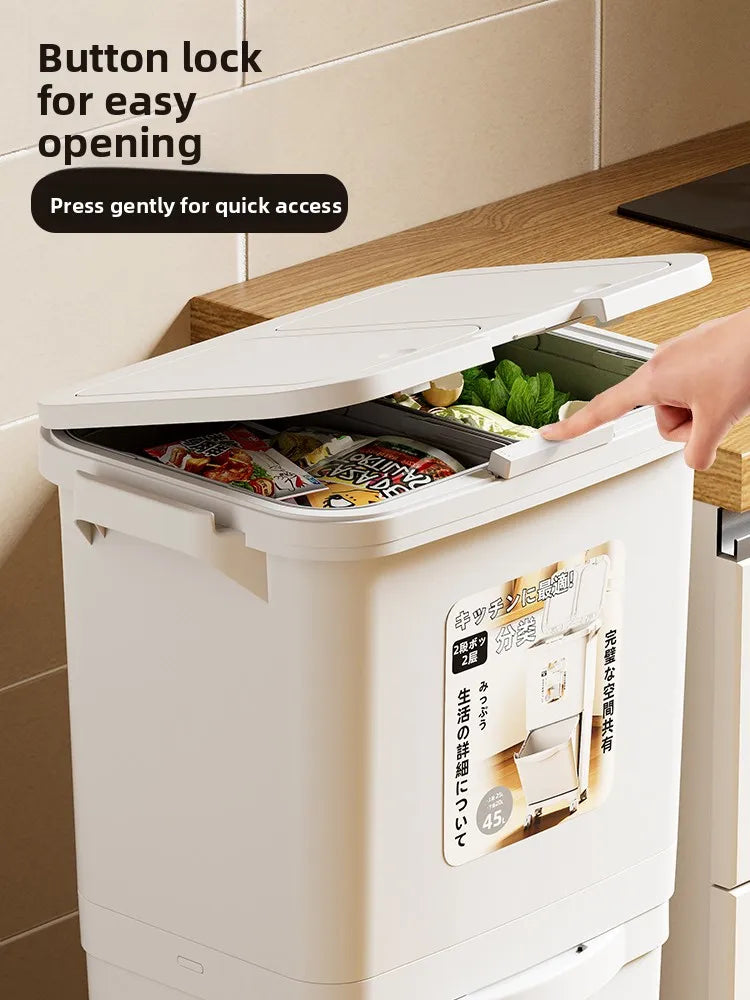 Kitchen Tra Can Large Capaci Double Layer Pr pe with Cover Wet And Dry Separation Mobile No Bending Waste Bin