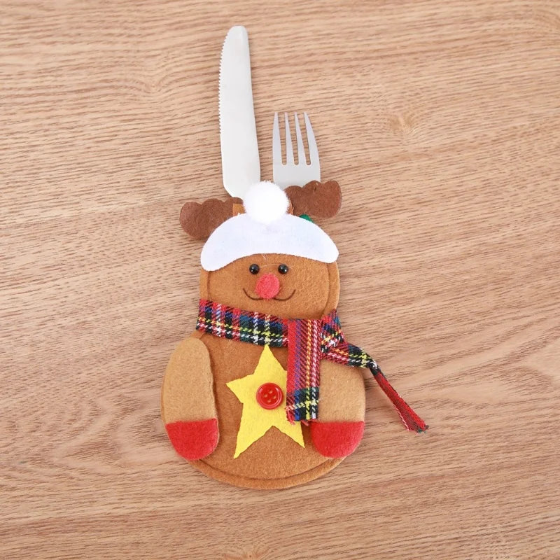 Pocket Christmas Cutlery Holder Santa Claus Knife Fork Christmas Tableware Wine Bottle Sleeves Cover Bag For Home Xmas Supplies