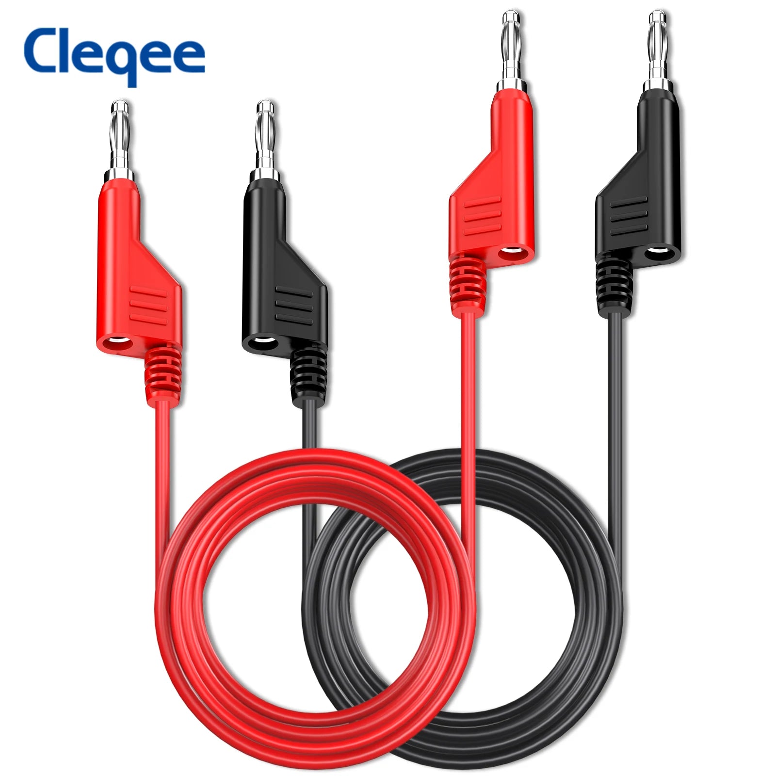 Cleqee P1036 2PCS Dual 4mm Stackable Banana Plug Multimeter Test Leads 1m/2m/3m Electrical Test Cables Red/Black 1000V 15A