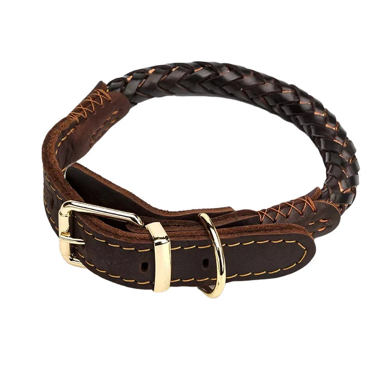 Dog Collar Leather eight-strand Braided Leather Collar for a dog Real Leather Collar big Braided large Dog Leather Collar