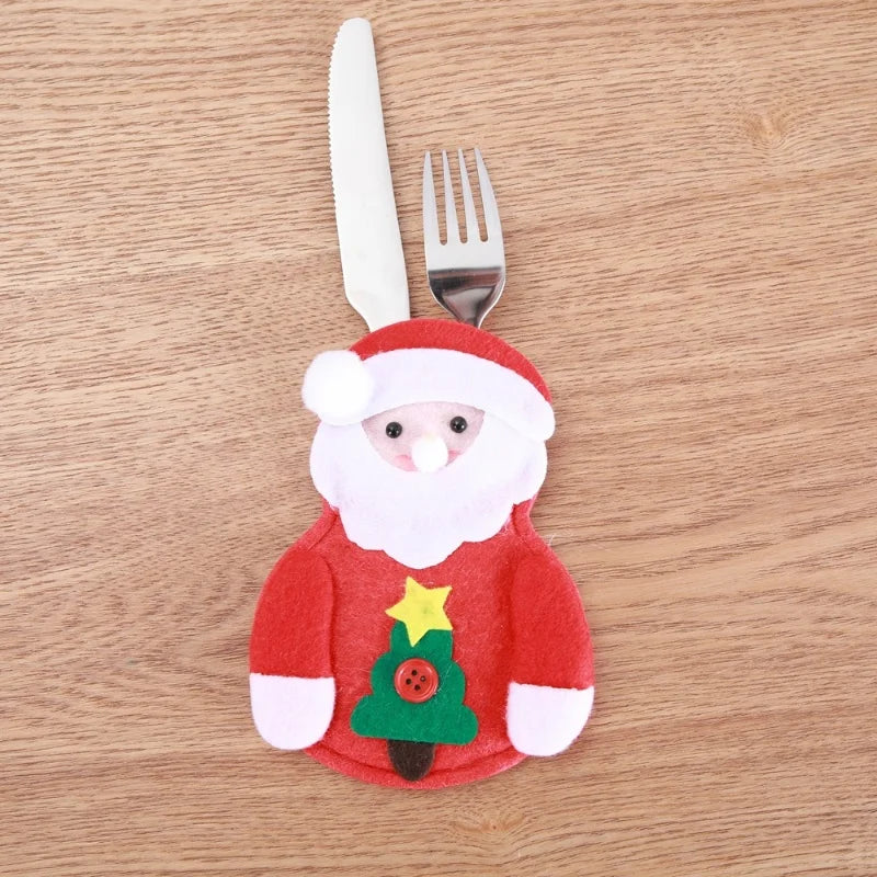 Pocket Christmas Cutlery Holder Santa Claus Knife Fork Christmas Tableware Wine Bottle Sleeves Cover Bag For Home Xmas Supplies