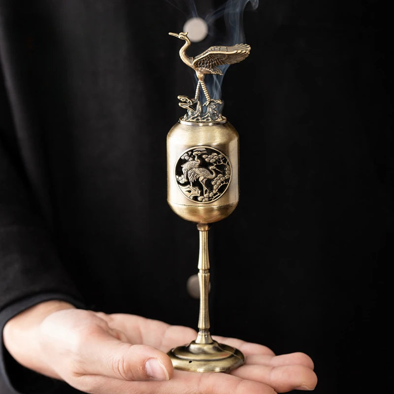 Copper Magpie Hollow Lamp Sandalwood Fragrance Censer Smoking Backflow Incense Holder Tea House Ornaments Study Room Home Decor