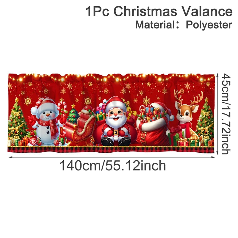 Christmas Short Curtains Valances Merry Christmas Decorations For Home 2025 Xmas Navidad Kitchen Bedroom Ornaments New Year 2026