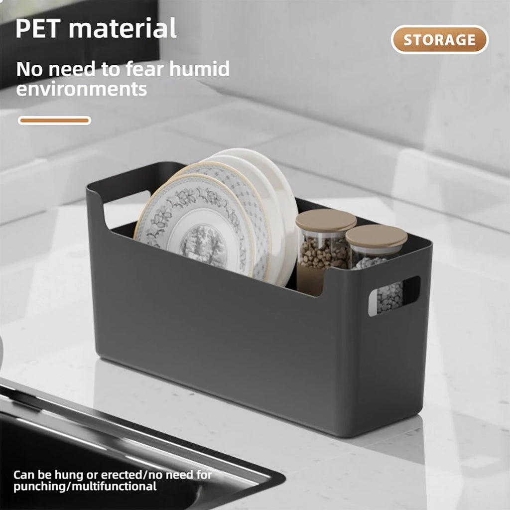Minimalist White PP Wall-Mounted Storage Box - Self-Adhesive Cabinet Door Organizer for Kitchen, Space Saving Design (No Tools）