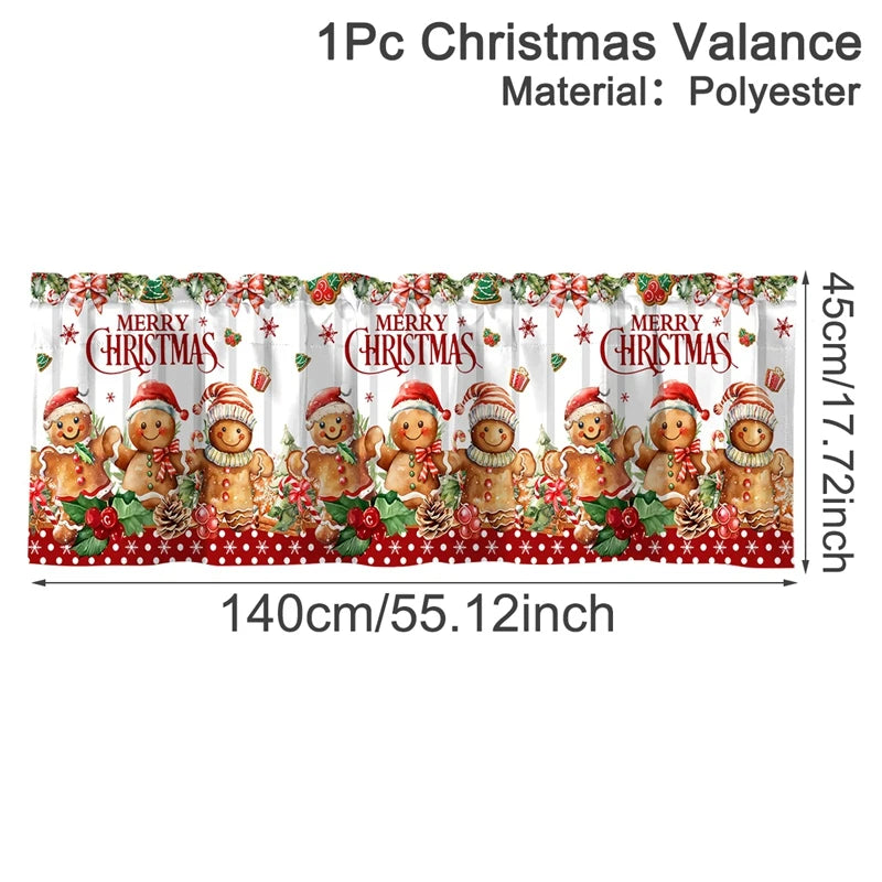 Christmas Short Curtains Valances Merry Christmas Decorations For Home 2025 Xmas Navidad Kitchen Bedroom Ornaments New Year 2026