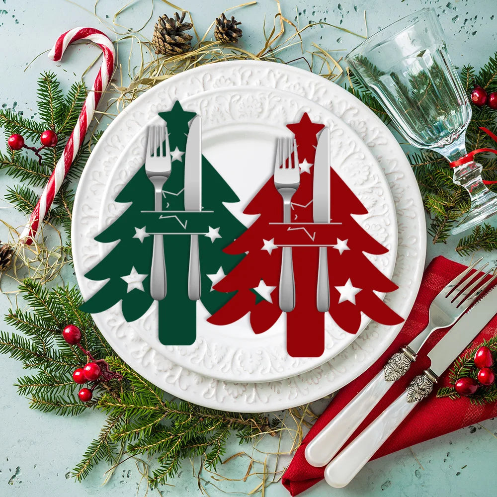 Pocket Christmas Cutlery Holder Santa Claus Knife Fork Christmas Tableware Wine Bottle Sleeves Cover Bag For Home Xmas Supplies
