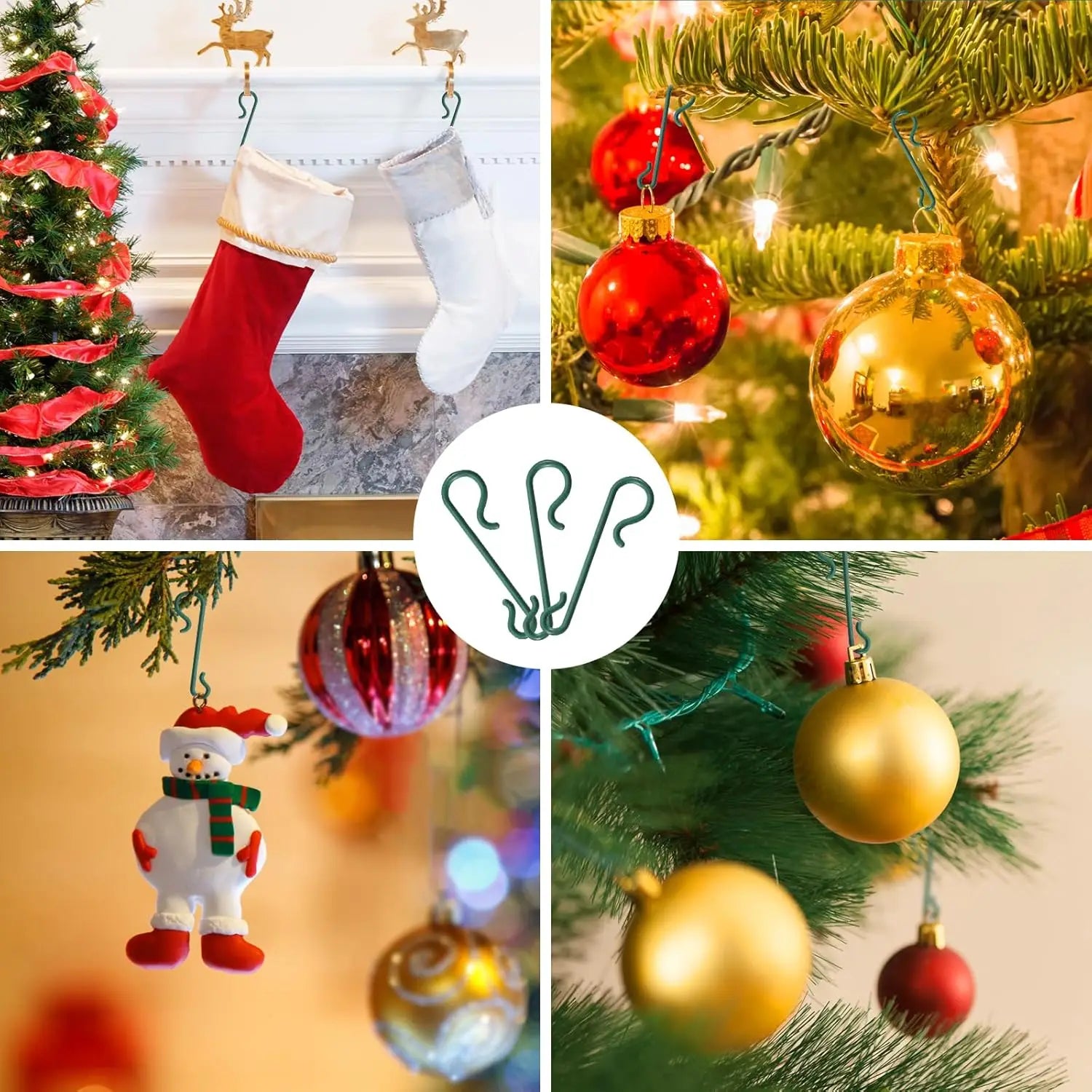 500/50Pcs Christmas Ornament Hanging Hooks Xmas Tree Pendant Hanger Bauble Ball S-Shaped Hook for New Year Home Party Decoration