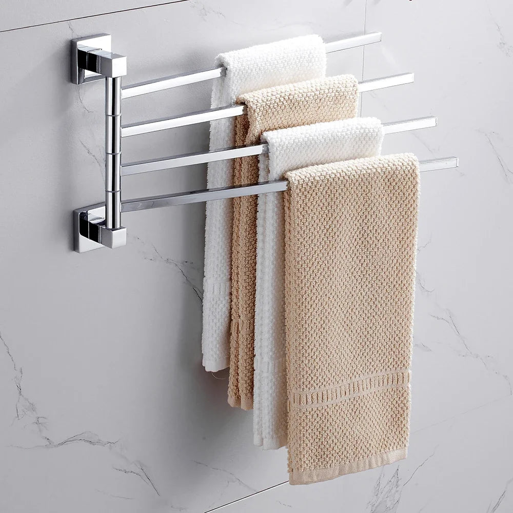 Stainless Steel Swivel Towel Bar Space Saving Wall-Mounted 2/4 Arm Rotatable Towel Storage Holder for Home Kitchen Bathroom
