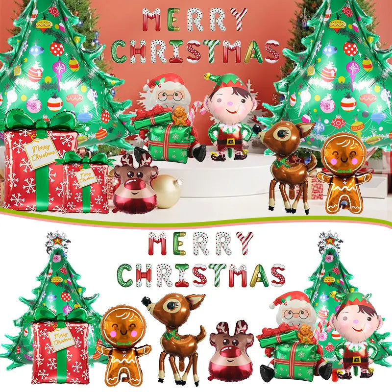 Christmas Decoration Balloons Santa Claus Snowman Aluminum Foil Letter Balloon Banner Merry Christmas Theme Party Decor Supplies