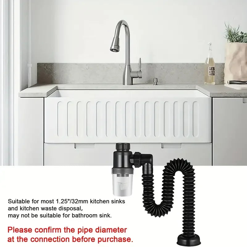 Universal Easy-Fit P-Trap: Leak-Proof, Expandable Sink Drain Set for Kitchen - Durable Plastic Design