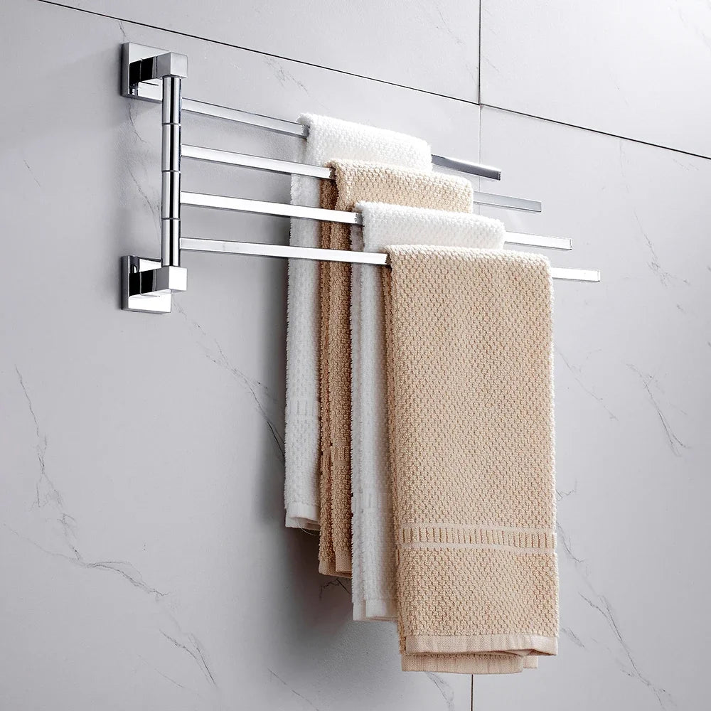 Stainless Steel Swivel Towel Bar Space Saving Wall-Mounted 2/4 Arm Rotatable Towel Storage Holder for Home Kitchen Bathroom