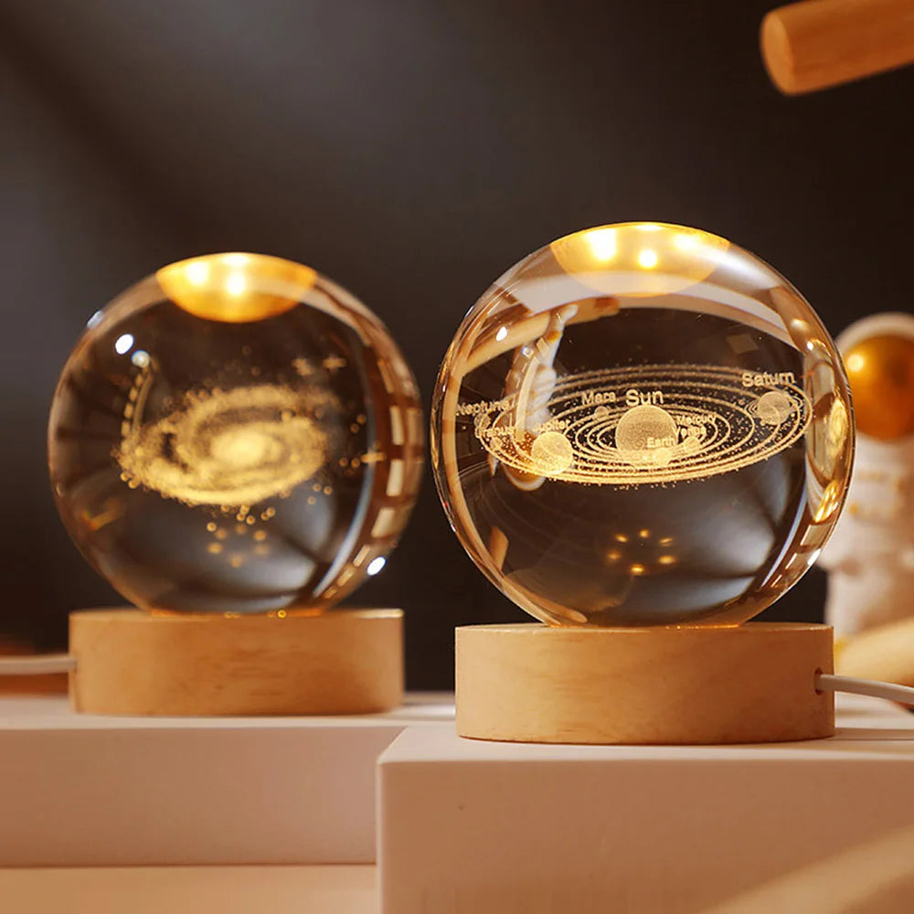 3D Crystal Ball Lamp Laser Engraved Galaxy Planet Moon Saturn LED Night Light Home Decor Valentine's Day Father's Day Gift