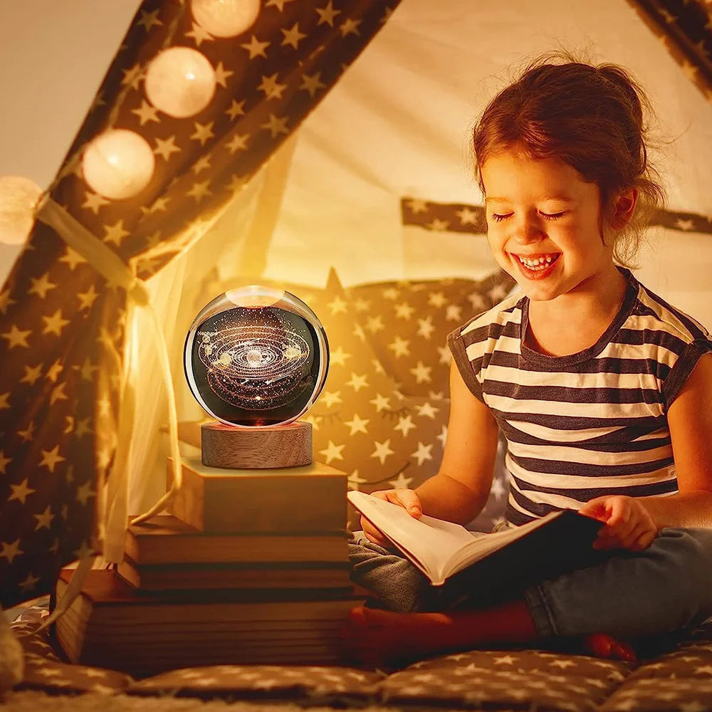 3D Crystal Ball Lamp Laser Engraved Galaxy Planet Moon Saturn LED Night Light Home Decor Valentine's Day Father's Day Gift