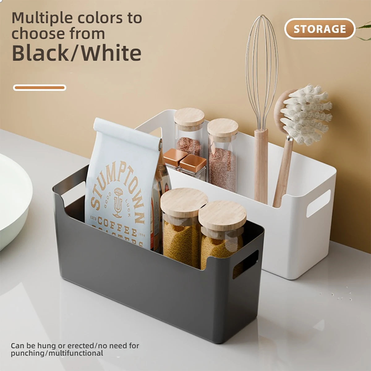 Minimalist White PP Wall-Mounted Storage Box - Self-Adhesive Cabinet Door Organizer for Kitchen, Space Saving Design (No Tools）