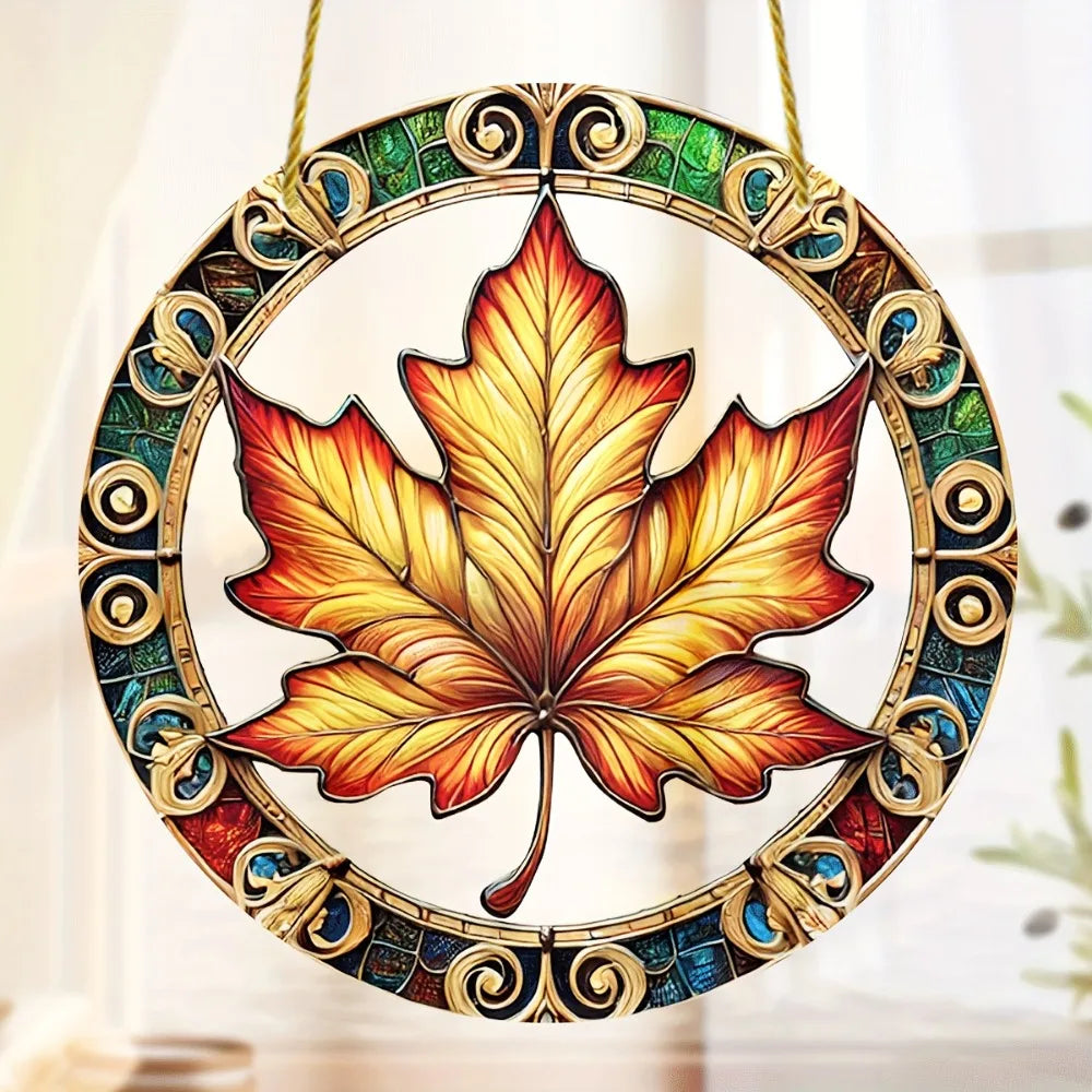 Flower Suncatcher, Stained Window Hanging, Acrylic Sign, Winter Decor, Round Sign, Wreath Sign, Wreath Center, Christmas Gift