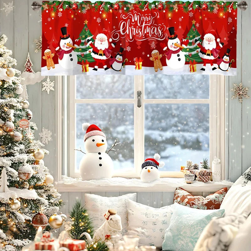 Christmas Short Curtains Valances Merry Christmas Decorations For Home 2025 Xmas Navidad Kitchen Bedroom Ornaments New Year 2026