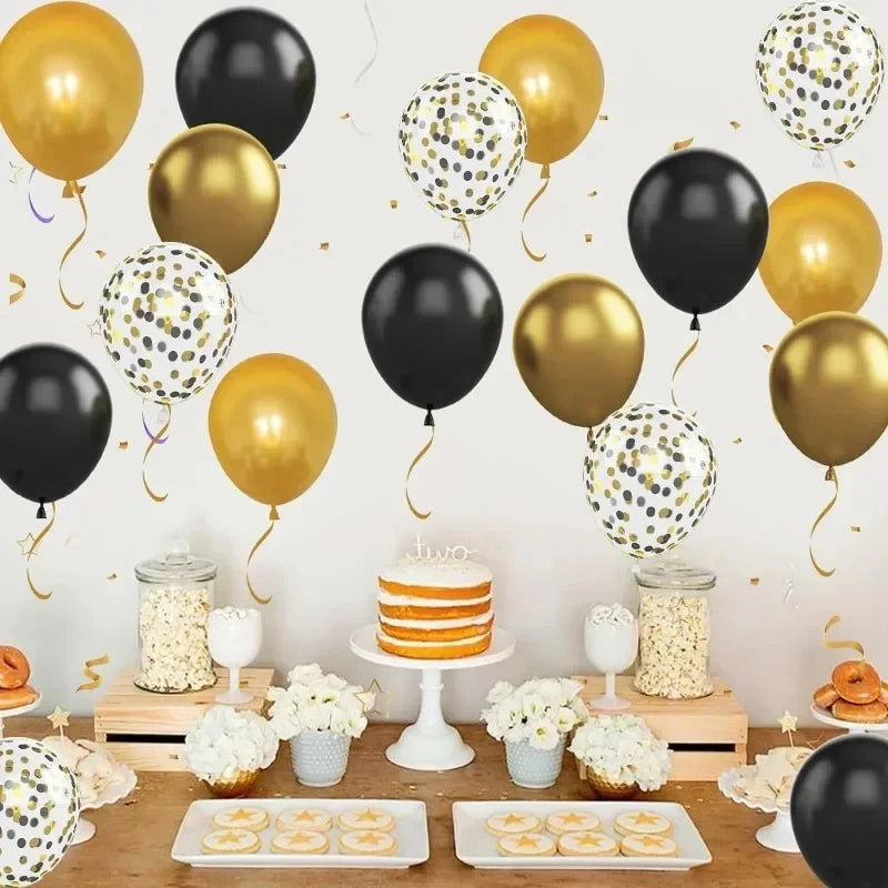 Wholesale Latex Balloons Shiny Sequin Black and Gold Inflatable Balloon for Wedding Party Birthday Christmas Home Decor Supplies