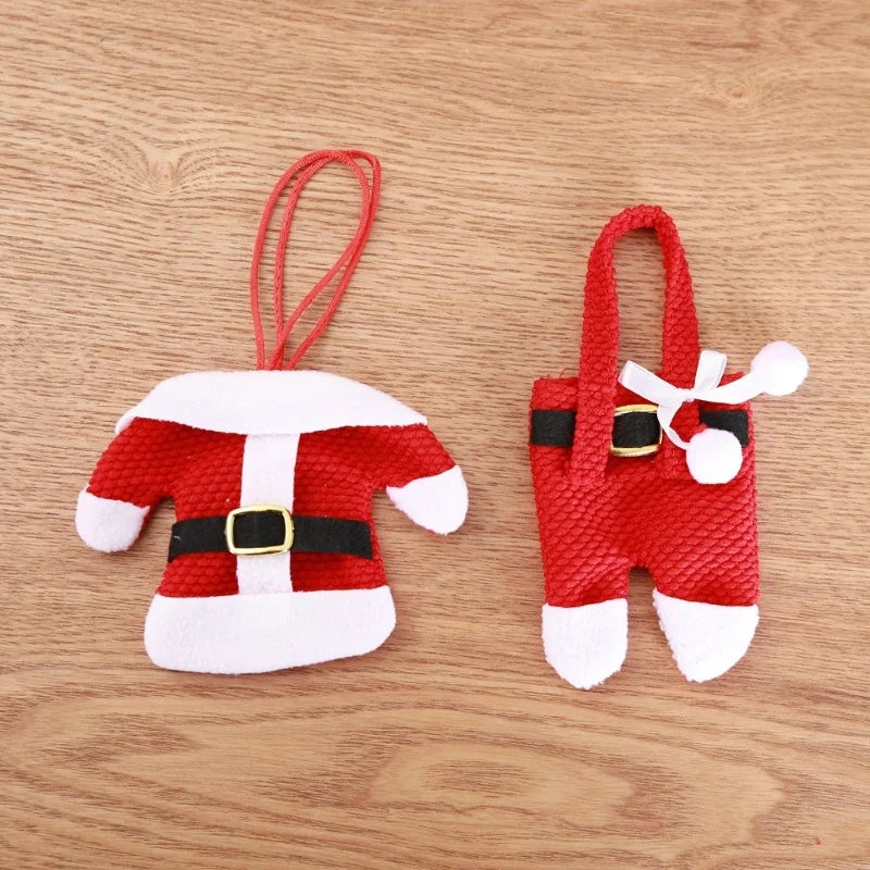 Pocket Christmas Cutlery Holder Santa Claus Knife Fork Christmas Tableware Wine Bottle Sleeves Cover Bag For Home Xmas Supplies