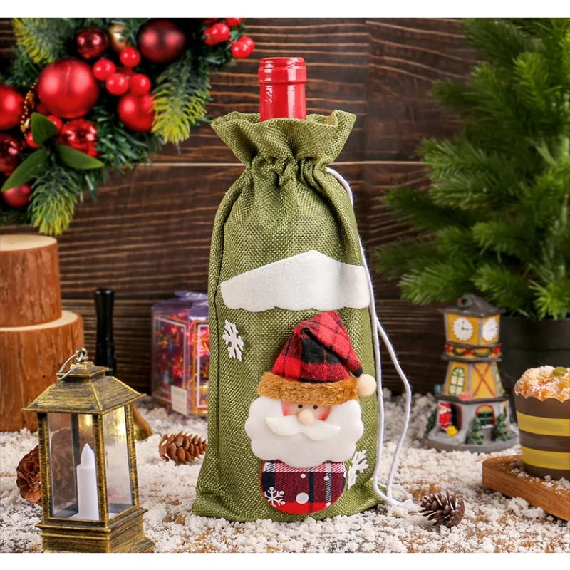 Pocket Christmas Cutlery Holder Santa Claus Knife Fork Christmas Tableware Wine Bottle Sleeves Cover Bag For Home Xmas Supplies