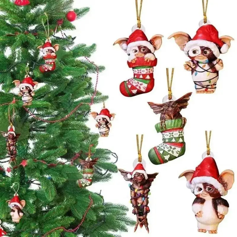 Xmas Gremlins Santa Hat Socks Dog Honeycomb Ball Christmas Tree Pendant Christmas Party Decorations Children Christmas Gift